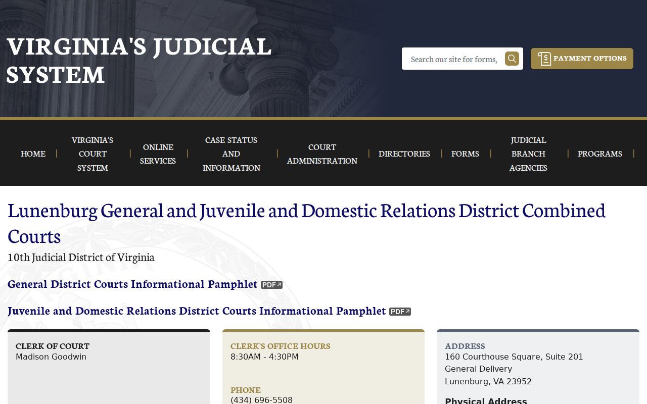 Lunenburg County criminal court case information for Combined District Courts