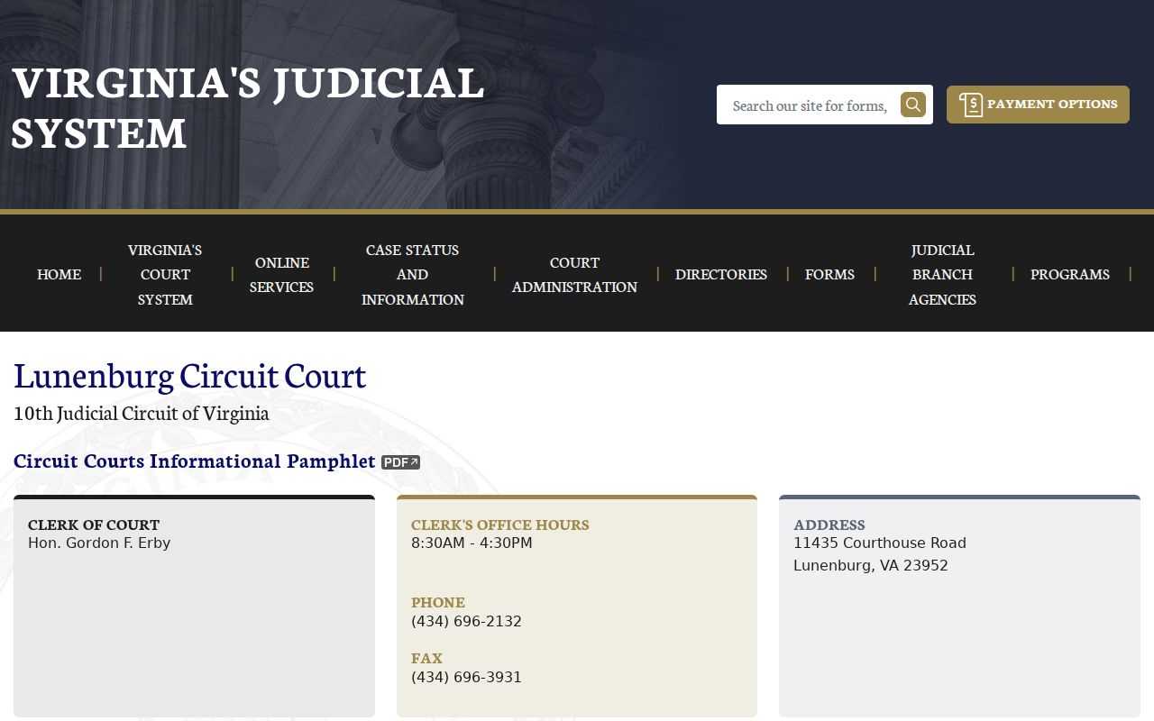 Lunenburg County criminal court case page for Circuit Court