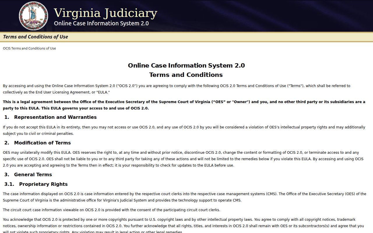 OCIS 2.0 Lunenburg County criminal court case search screen