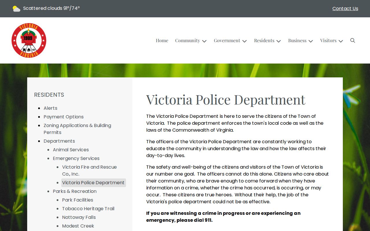 Victoria criminal records contact page for the Victoria Police Department